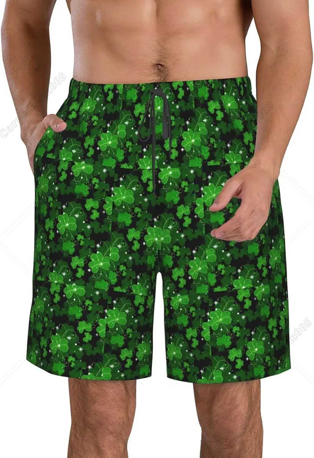 St. Patrick Clovers Mens Summer Casual Beach Shorts Mens Quick Drying Mens Pull up Waist Surfing Swimming Shorts W250324