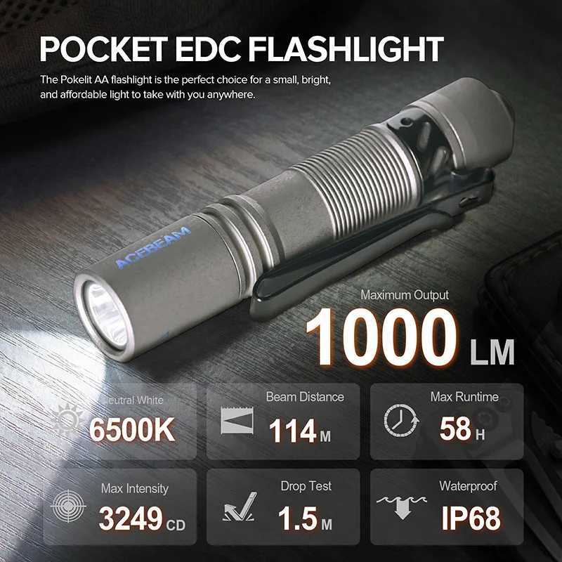 ACEBEAM Pokelit AA Titanium EDC Flash 1000 Lumens 114m 14500 Rechargeable Battery Compact Daily EDC Z250325