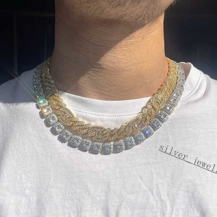 Custom Copper Material 15mm Wide 5a Quality Cz Diamond Necklace Brass Cuban Link Mans Chain