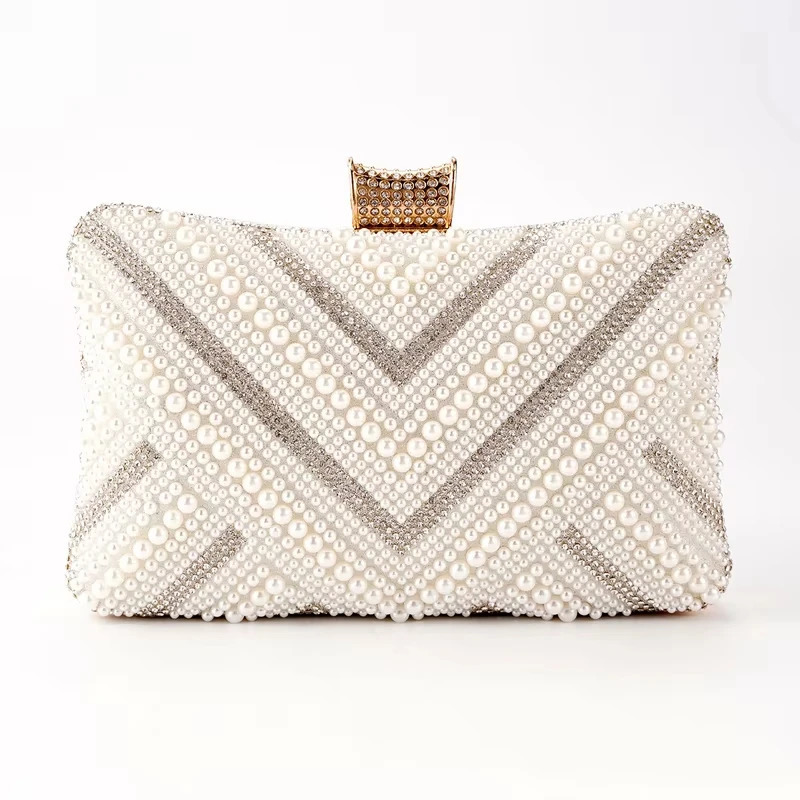 Pearl Diamond Womens Handbag Long Chain Fashion Bridal Wedding Party Day Clutch Bag Evening Bag 250320