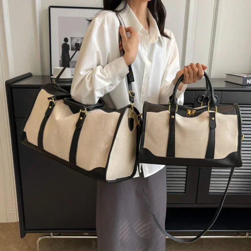 Women Travel Storage Handbag Vintage Fitness Luggage Bag Single Shoulder Crossbody Bag Large Nylon PU Leather Bag 2025 Handbags 250327ww