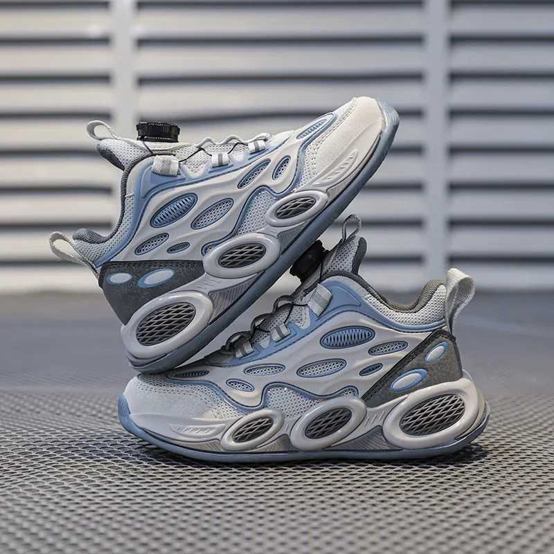 Fashionable childrens basketball anti slip and wear-resistant sports shoes for boys and girls mesh breathable rotating buckle young casual coach W2503