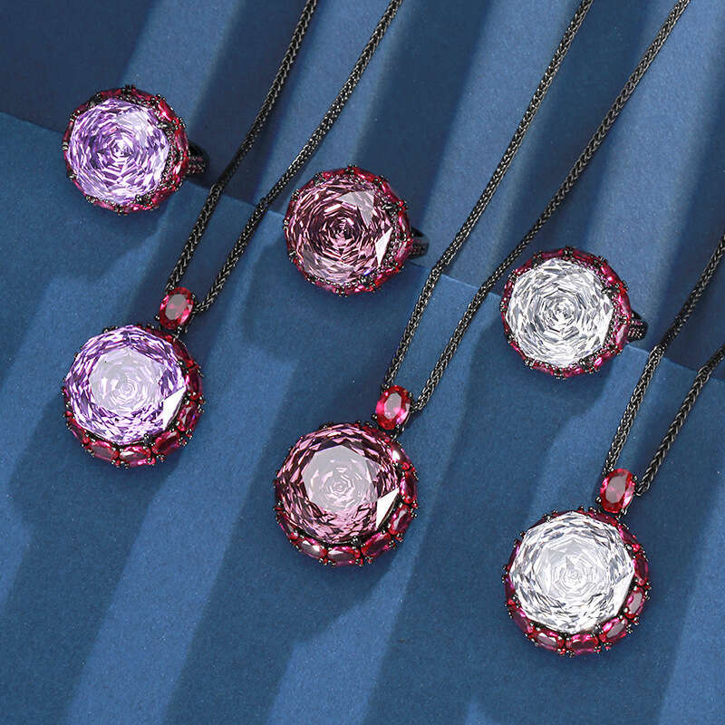 Popular hot item new Zhuangsheng jewelry copper base gold-plated rose cut circular temperament light set for women 18-16m