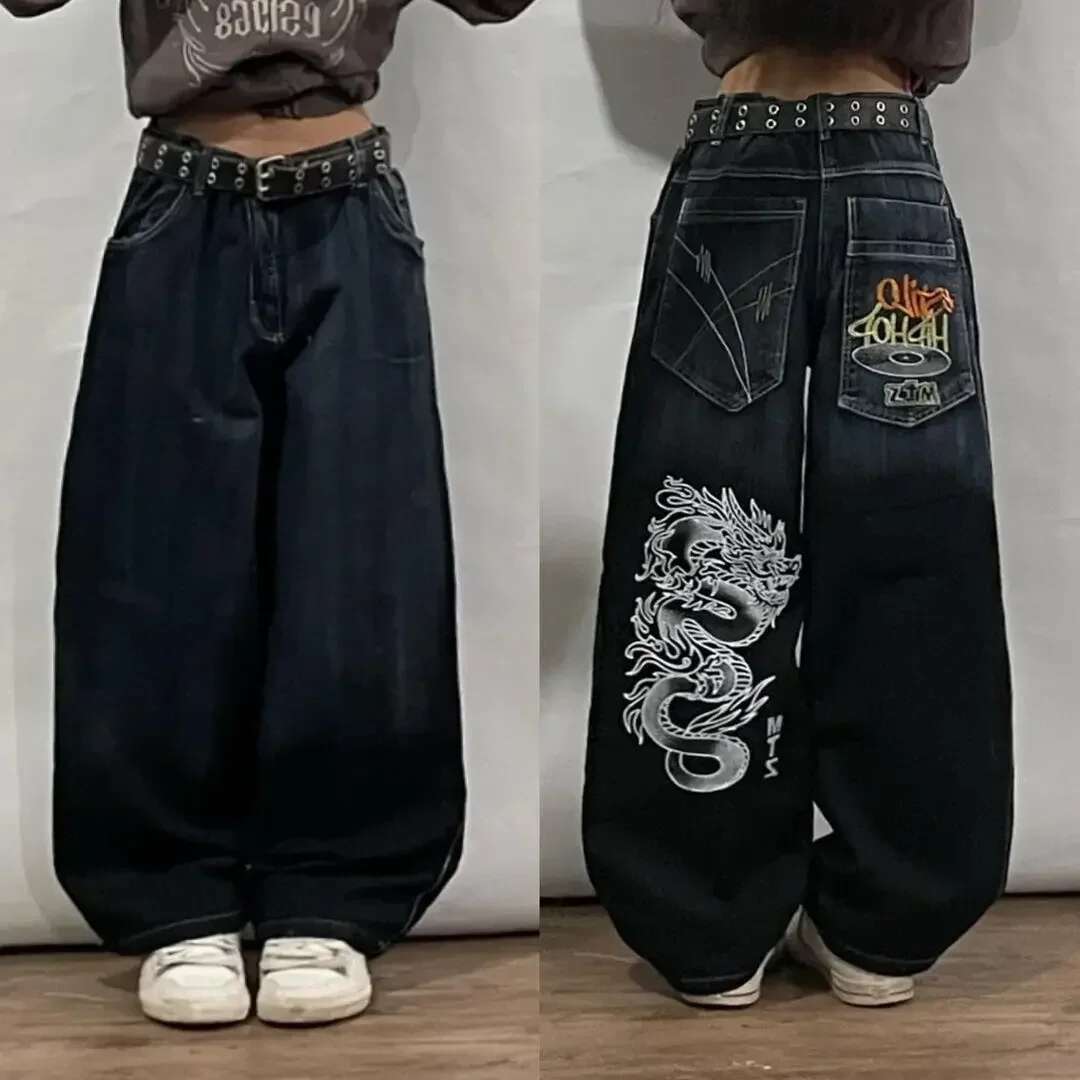 bestselling vintage personalized printed jeans Punk Hip Hop Goth loose straight denim street wear