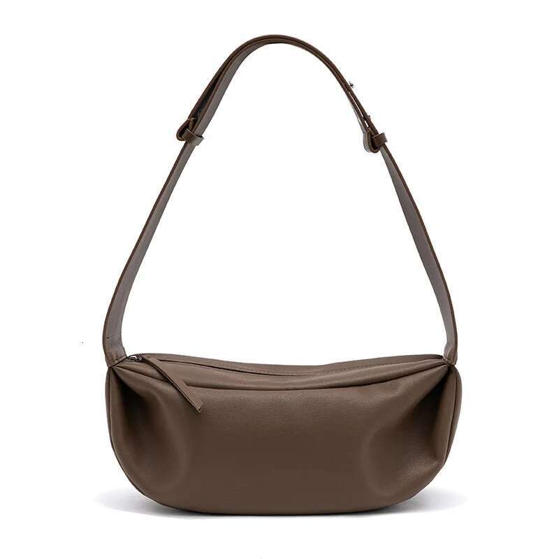 Spring New Genuine Leather Underarm Bags For High Quality Retro Tote Bag Women Cowhide Simple Half Moon Handbag Wide Strap