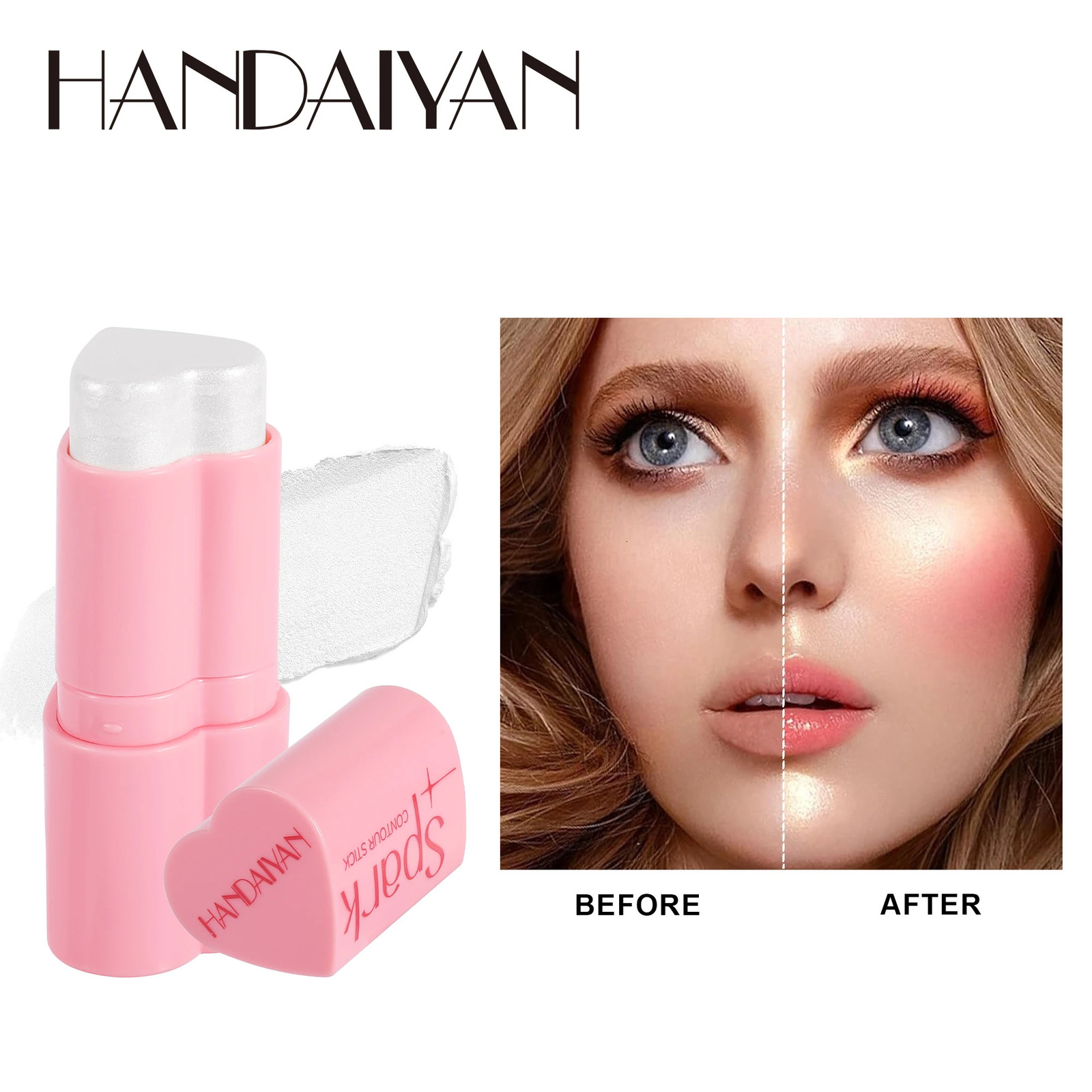 HANDAIYAN Heart Shaped Blush Stick Contour Highlighter Pearlescent Face Brightening Womens Cosmetics High Pigment Long-lasting 250324