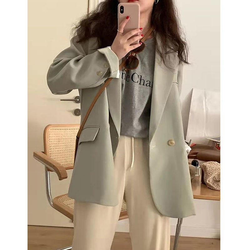 F3231Stylish Women's Korean Style Small Suit Jacket - Versatile Loose Fitting Blazer for School Season