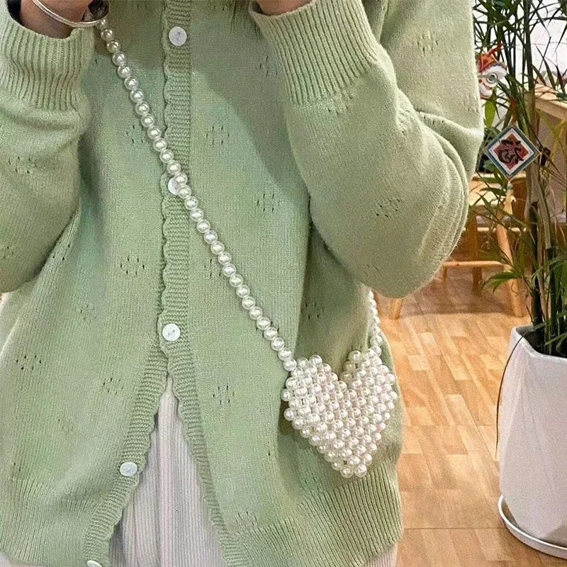 Heart Mini Bags for Women Delicate Pearl Cute Shoulder Crossbody Bag Stylish Versatile Sweet Girls Solid Color Leisure Holiday 250320