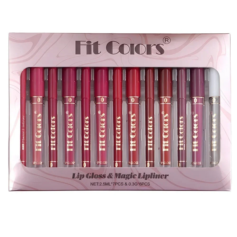 Lip Gloss Lip Liner Pencil Case 13PCSSet Matte Velvet Non-stick Cup Waterproof Sweatproof Longlasting Shiny Lip Glaze Makeups 250324