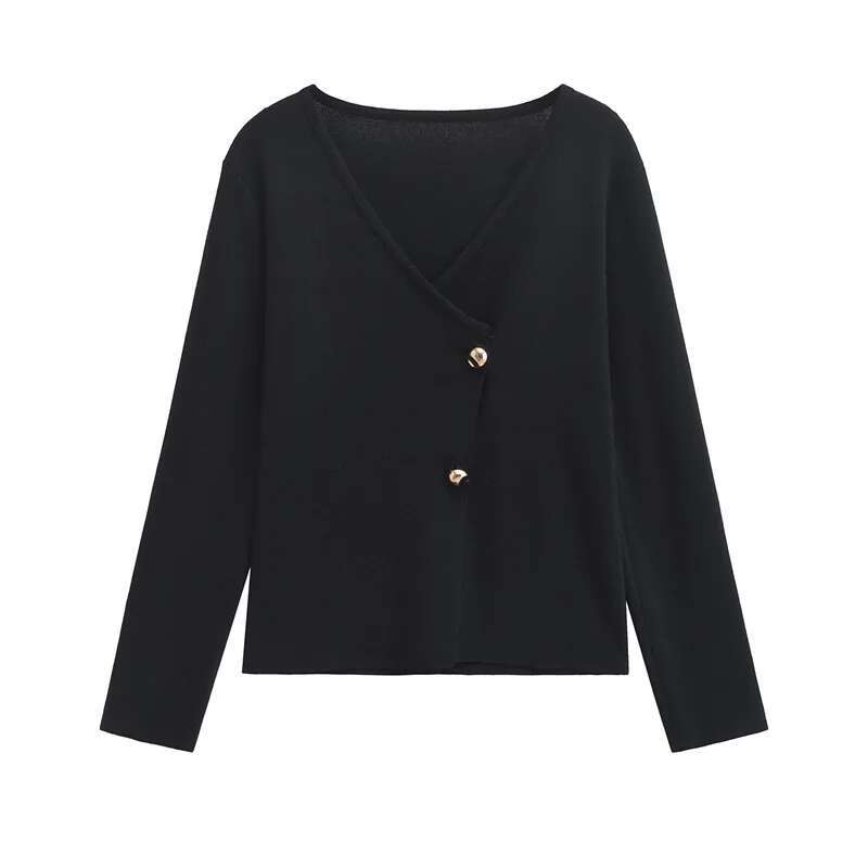 Autumn Balck Tops New Women Fashion Casual V-Neck Asymmetric Knitted Sweater Jacket Female Cardigans