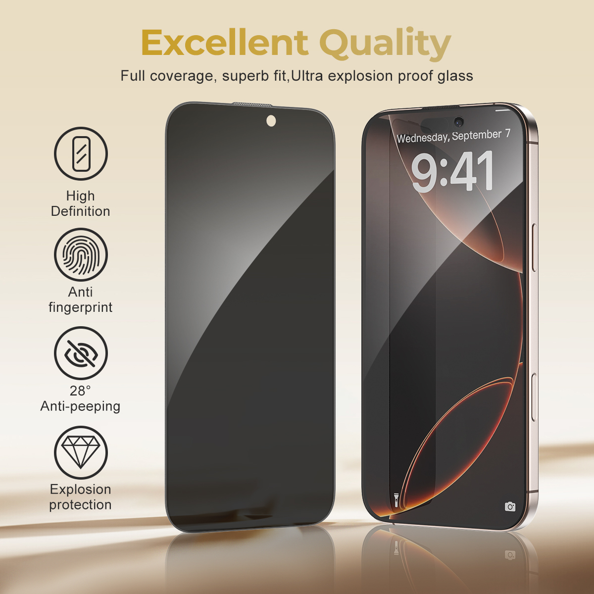 USA STOCK ESEEKGO TGP-03 Anti Spy Privacy Glass for iPhone 16 Pro Max 16 Plus 15 14 13 Screen Protector Tempered Glass Full Cover edge to edge with 10