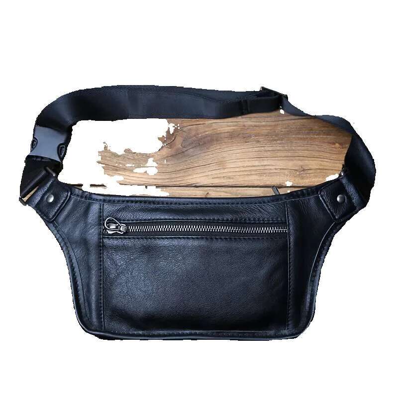 NZPJ Men's Genuine Waist First Layer Casual Chest Soft Leather One-Shoulder Crossbody Bag Man Belt Pouch
