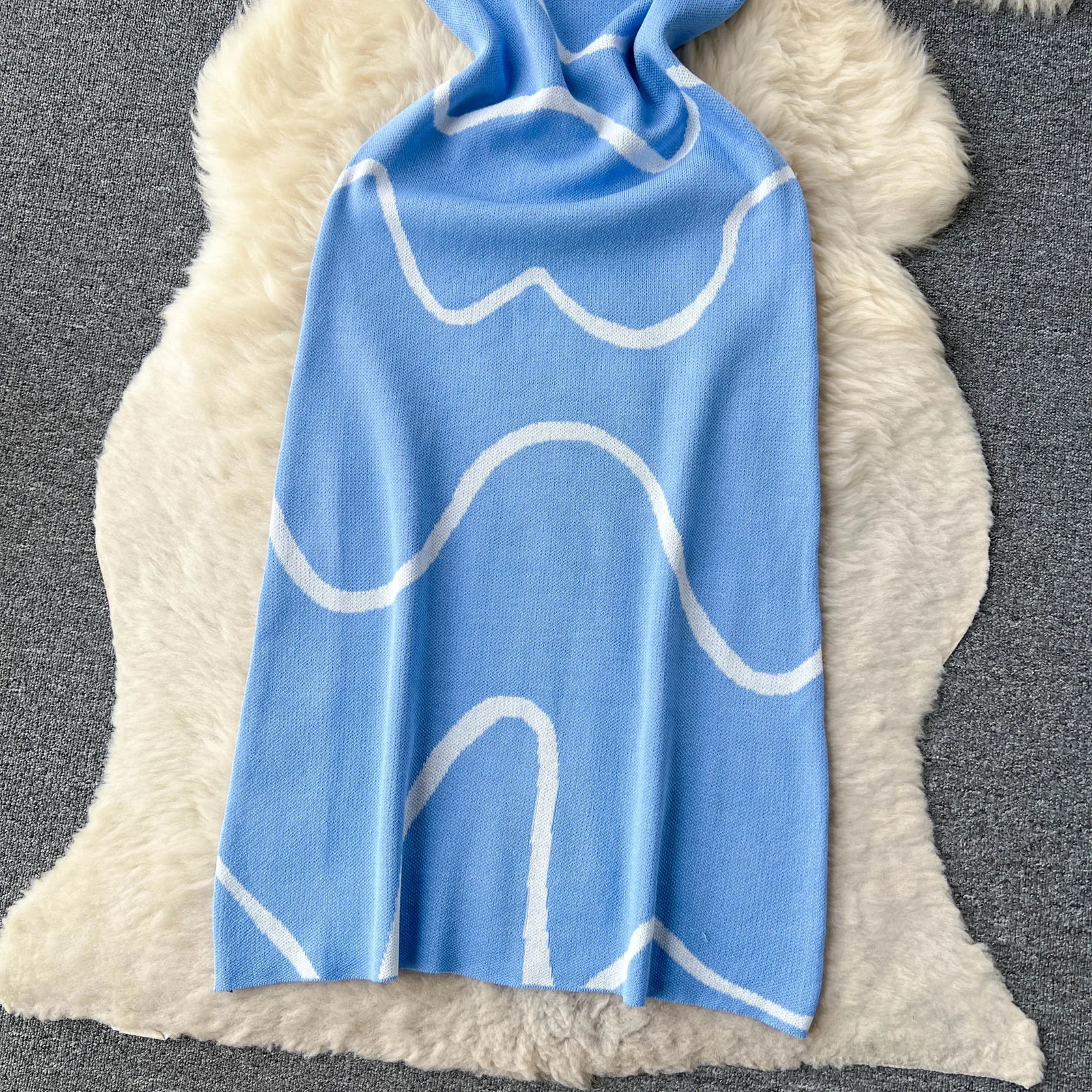 Womens Knitted Shawl Sleeveless Spinning Printed Backless Ultra Thin Dress Fashion Elastic Beach Long Dress 250322