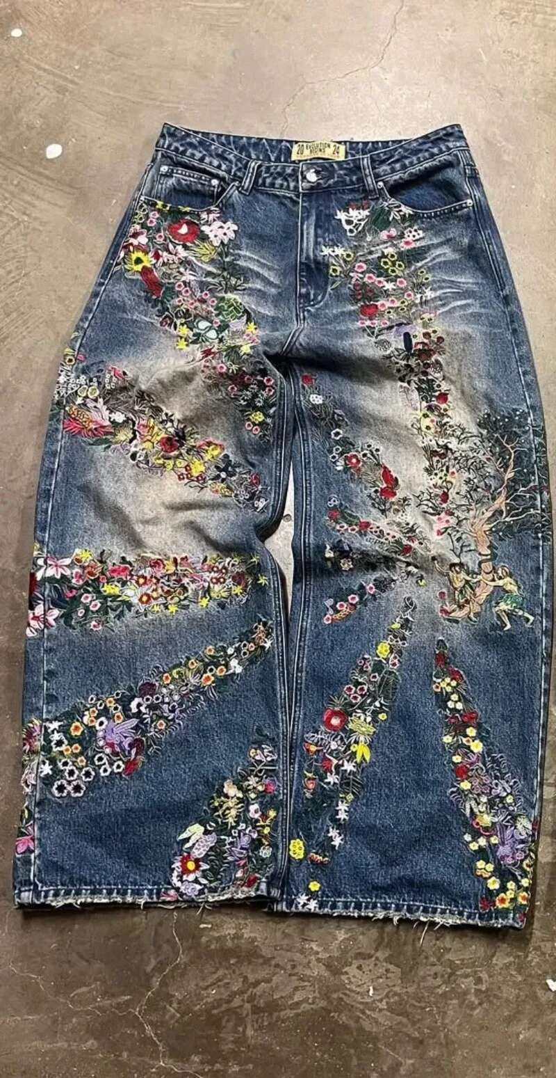 American Oversized Ral Print Straight Women High Street Retro Hip Hop Loose Wash Fashion Hot Girl Casual Y2k Jeans