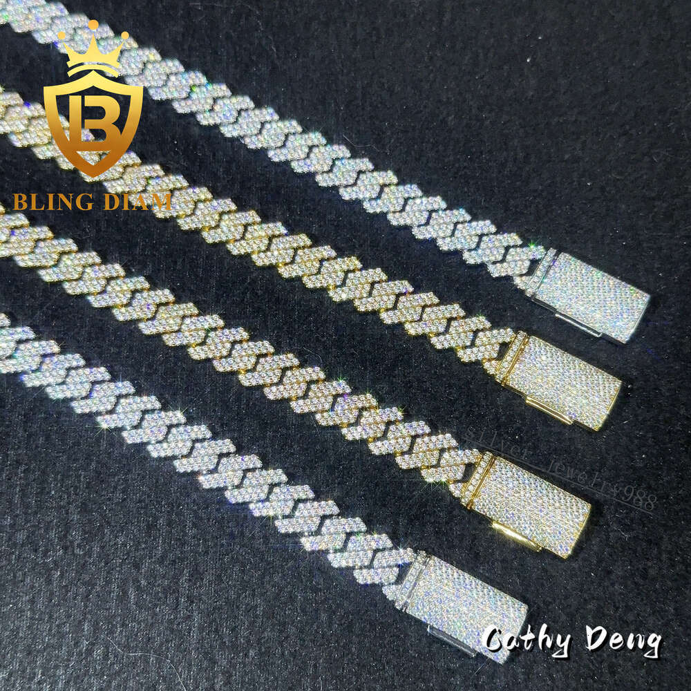 Trendy 13mm 15mm Hip Hop Jewelry Zircon Cuban Chain Necklace 2rows 5a+ Cz Diamond Miami Mens Cuban Link Chain