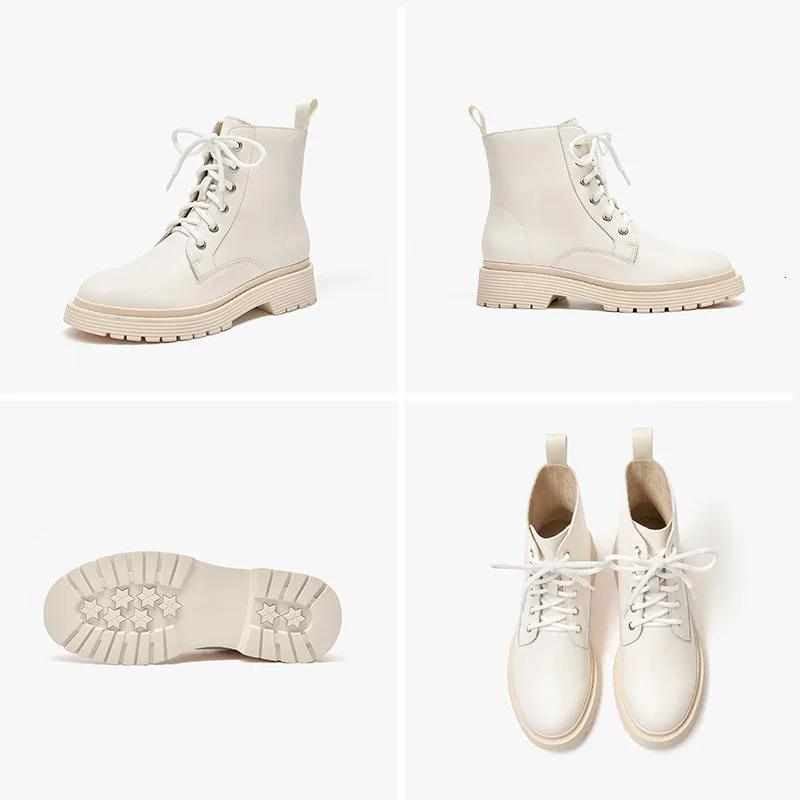 BeauToday Ankle Boot Genuine Cow Leather LaceUp Round Toe Lady Booties Autumn Winter Platform Sole Shoes Handmade 03429 250317