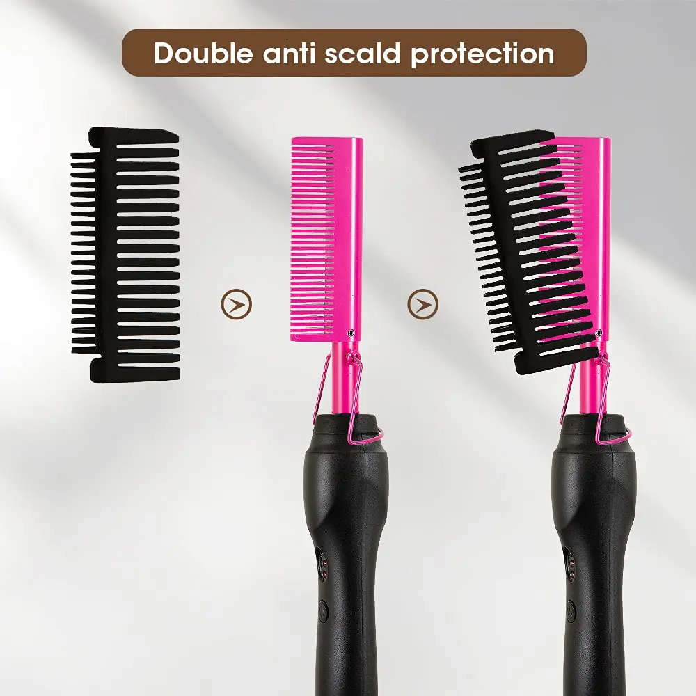 Pink Comb Electric Comb Heating Pressing Hair Straightening Iron for Hair Beard Wigs Wet and Dry Hair Styling Tools 250324