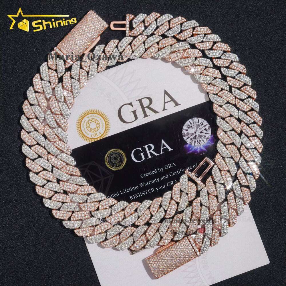 Rose Gold Plated Two Tone Iced Out 13Mm Sterg Sier Pass Dia Tester Hip Hop Jewelry Vvs Moissanite Cuban K Chain