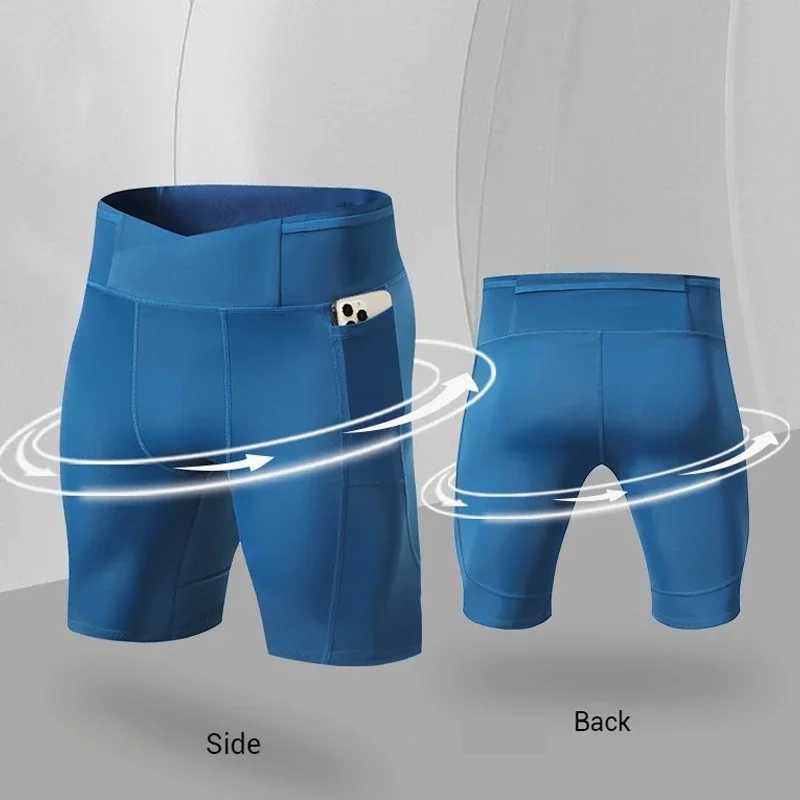 Compression pants marathon running tight fitting mens fast drying training basketball jogging fitness gym sports shorts with pockets W250324