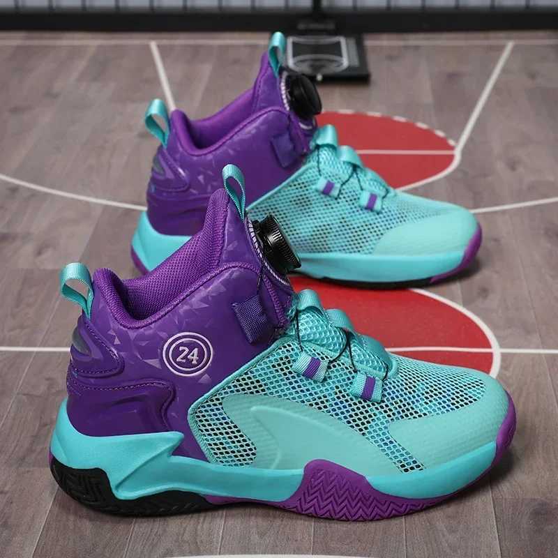 Childrens basketball shoes breathable boys and girls button anti slip sports childrens outdoor leather mat coach sports shoes W250324