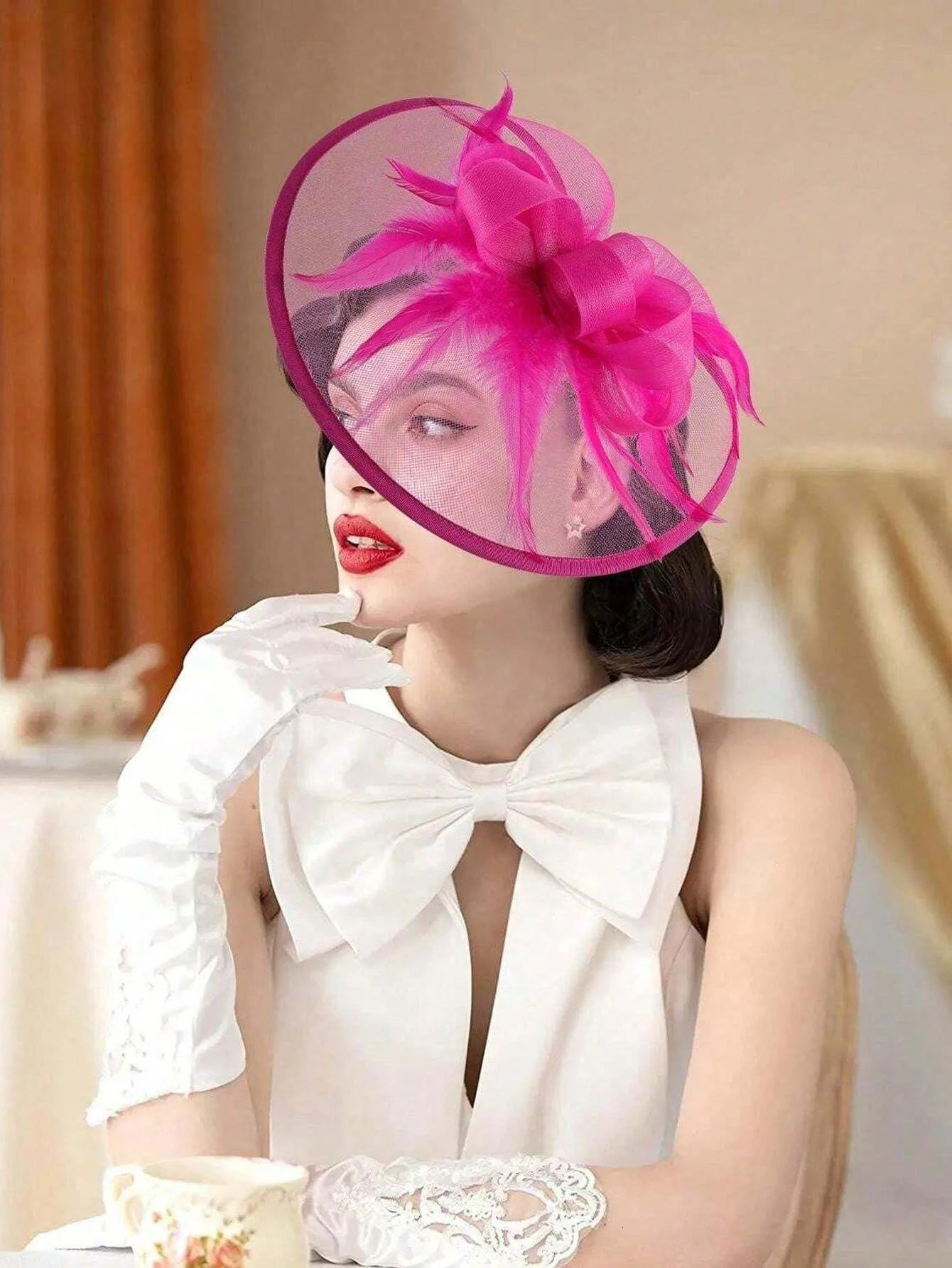 1Pc Fascinators Hats For Women Fancy Tea Party Hats 2024 Elegant 1950s kentucky Hats Hair Clip For Bride Wedding Party 250324