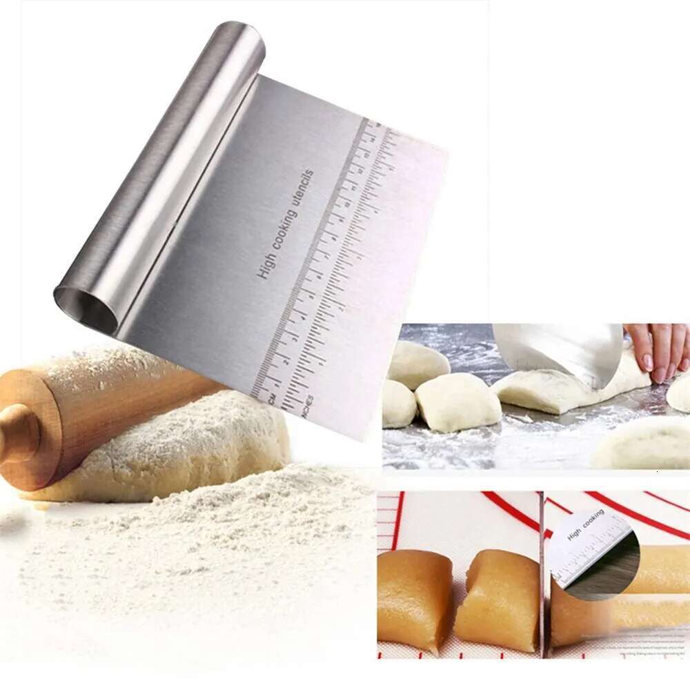 Stainless Steel Dough Pastry Scraper Pizza Cutter Chopper with Measuring Multipurpose Cake Bread Separator Scale Knife