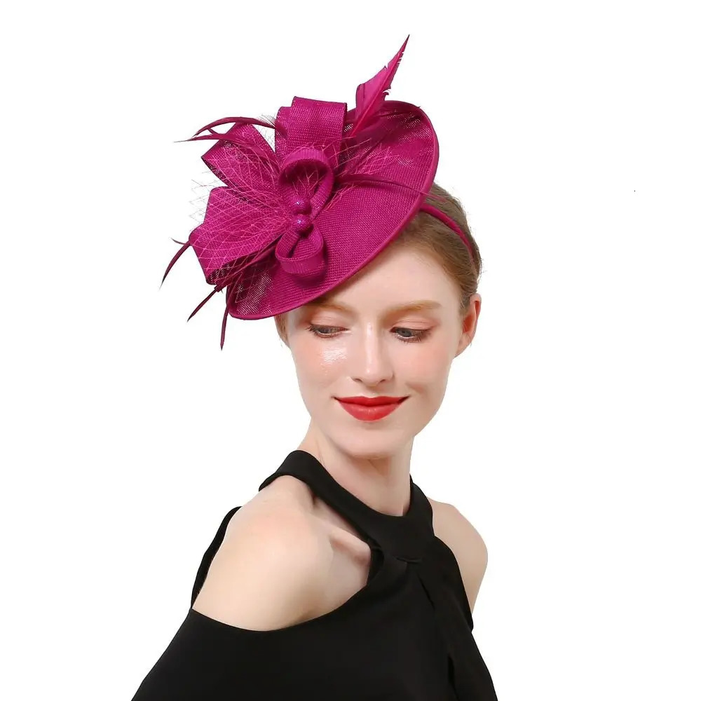 Female charming hat s Sinamay feather tea party Pillbox flower derby 250322