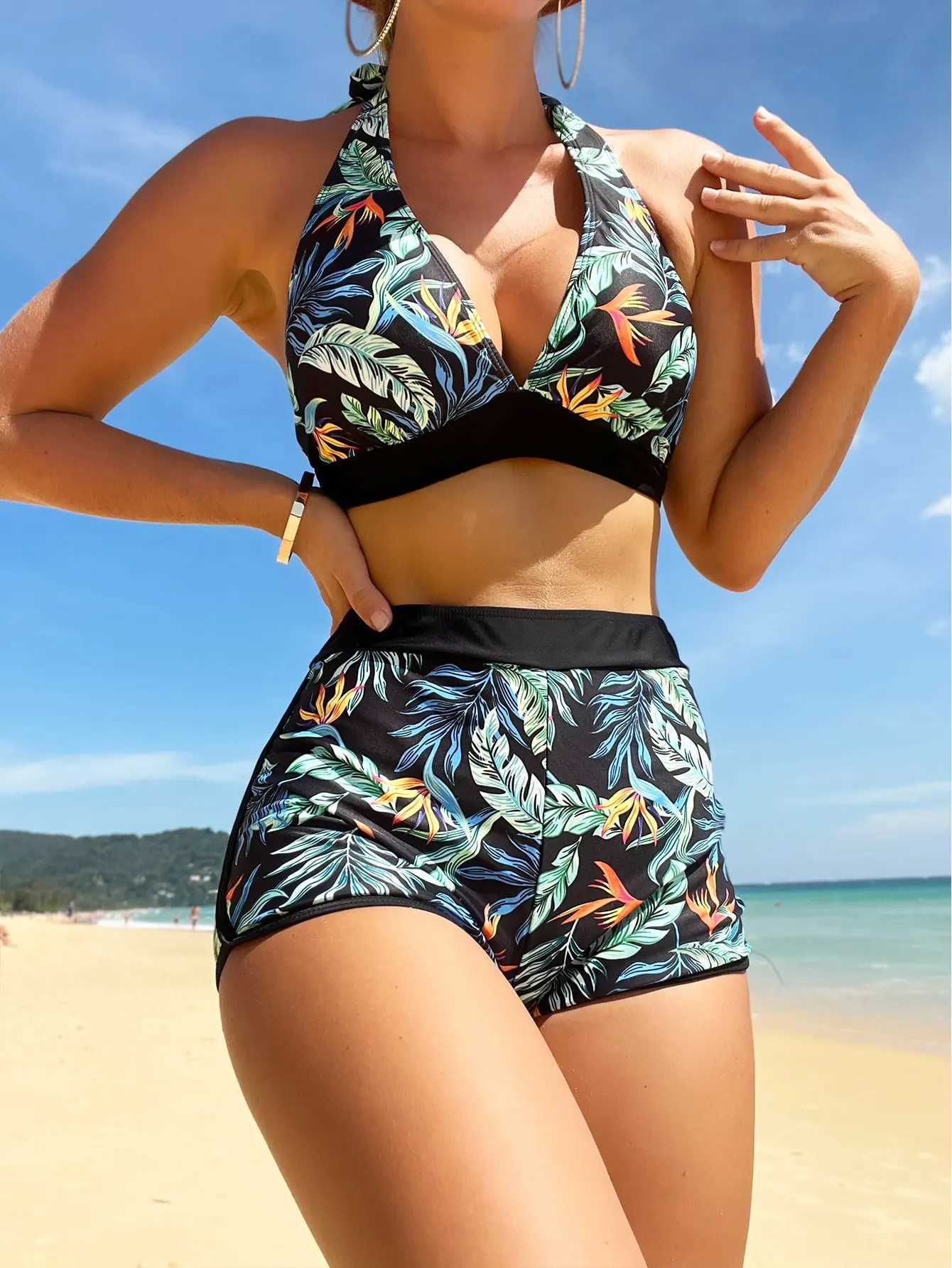 2024 Hanger Bikini Set Short Swimsuit Womens High Waist Swimsuit Fa Printed Swimsuit Beach WearXJ250324