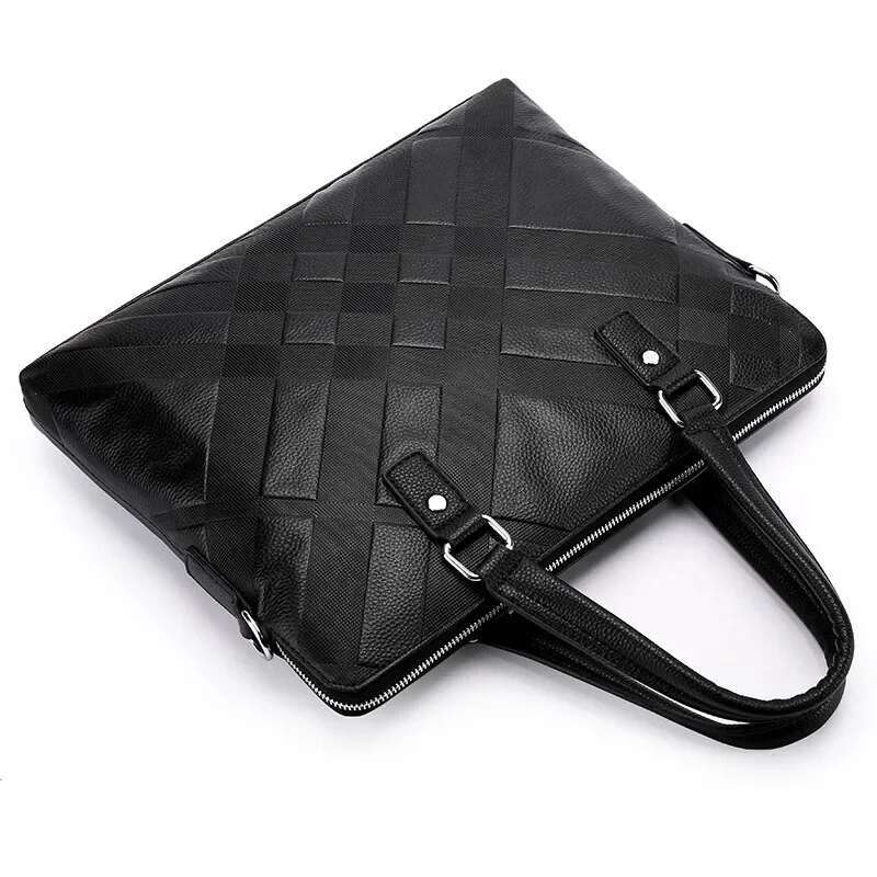 New Striped Laptop Bags Cow Genuine Real Leather Men's Briefcase Brand Male Handbags Messenger 14 Inch Computer Bag