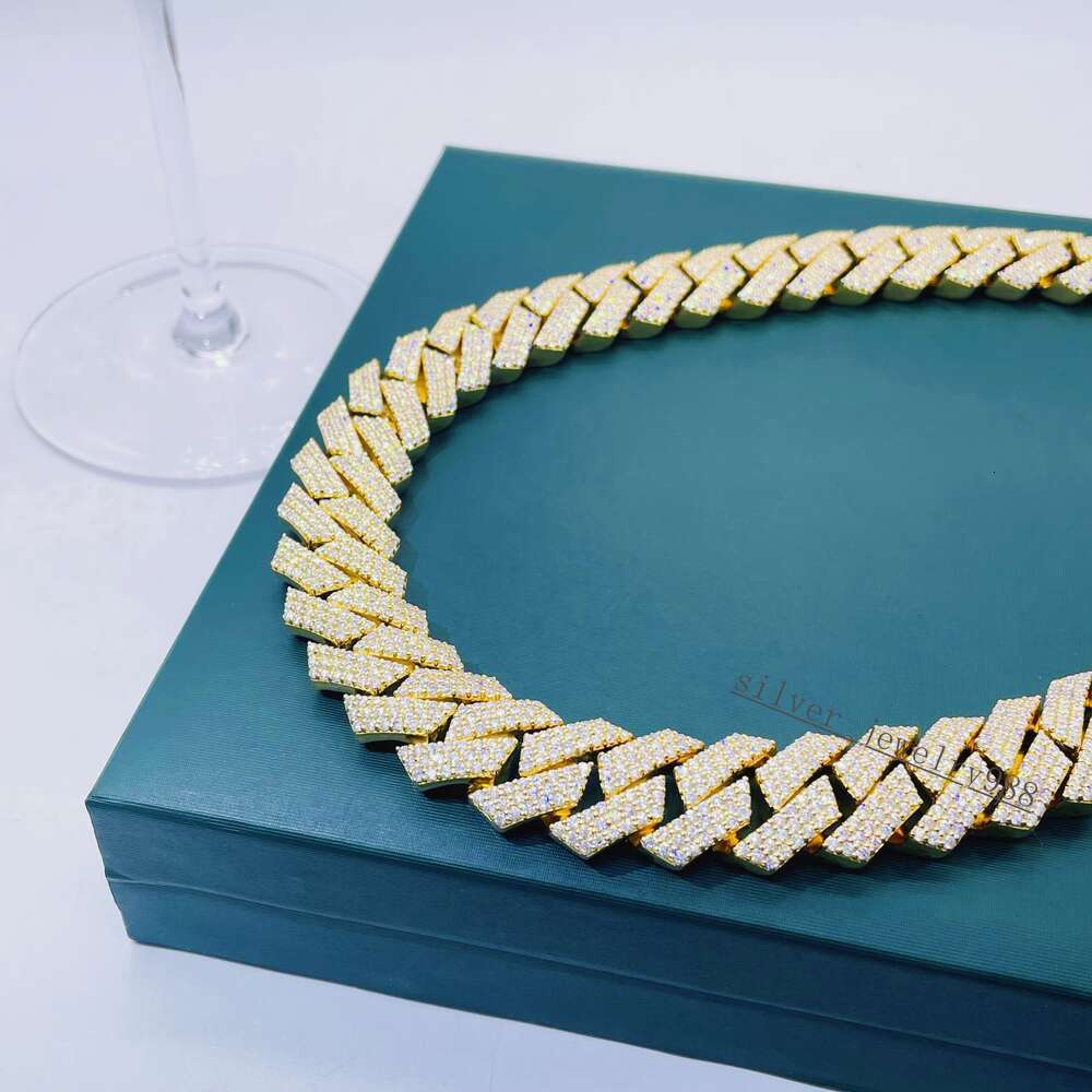 Pass Tester 20mm Gold Plated Iced Out Cuban Link Moissanite Hip Hop Cuban Link Chain for Men