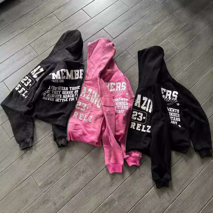 fashion letter embroidery loose sweatshirt cardigan hooded unisex top gift for man