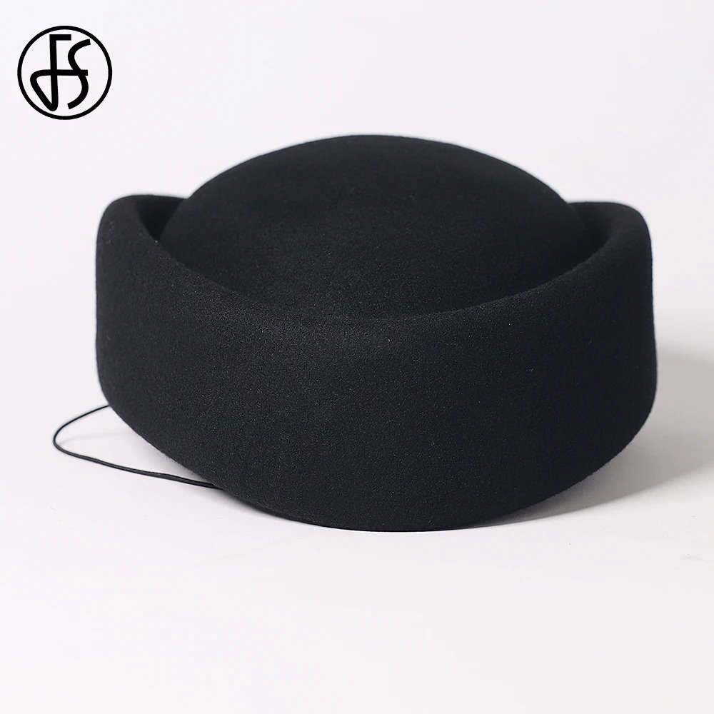 Felt charming womens small top hat elegant Millinery retro beret bridal church winter hat 250322