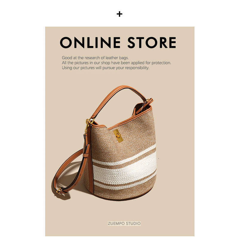 Women's Bags new niche design bucket high-end sense, contrasting color canvas woven bag, handle bag