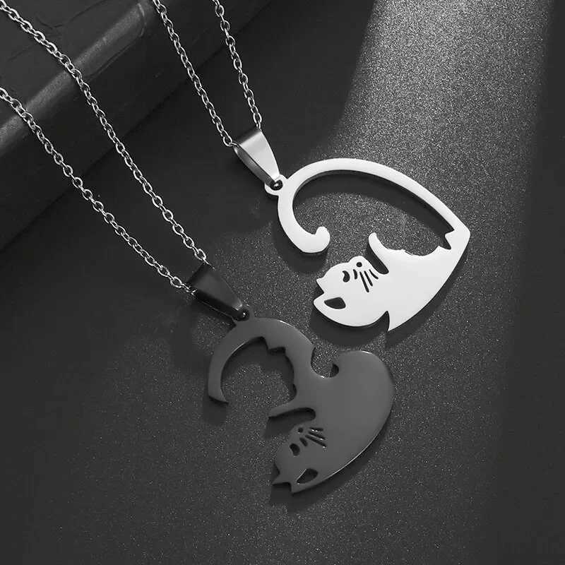 Hot Hug Pet Cat Pairing Couple Necklace Fashion Stainless Steel Mens Best Friend Bff Pendant Jewelry Gift W250325