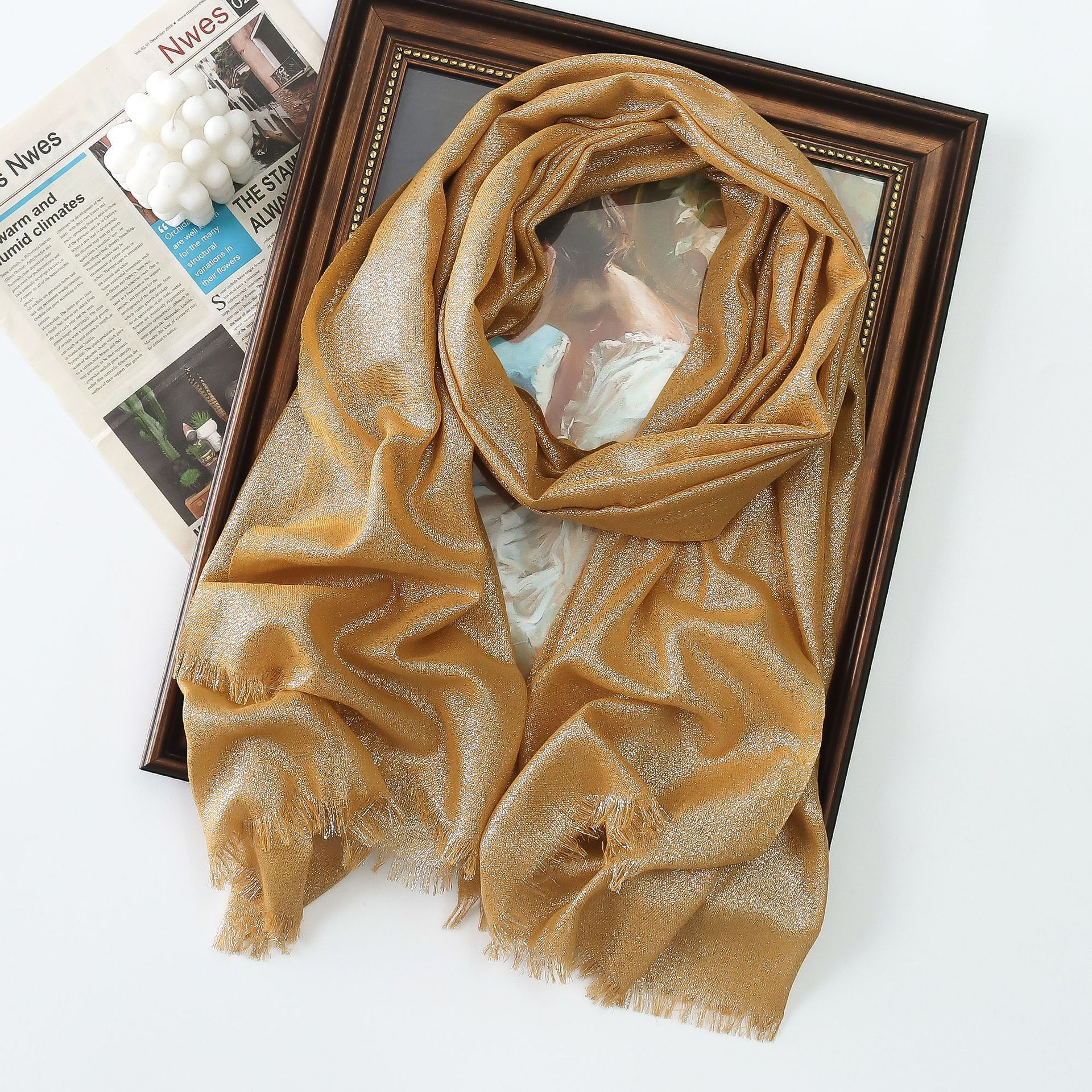 K219 Factory direct sales new spring and summer solid color long scarf rayon gold and silver silk bright silk scarf women's single color long