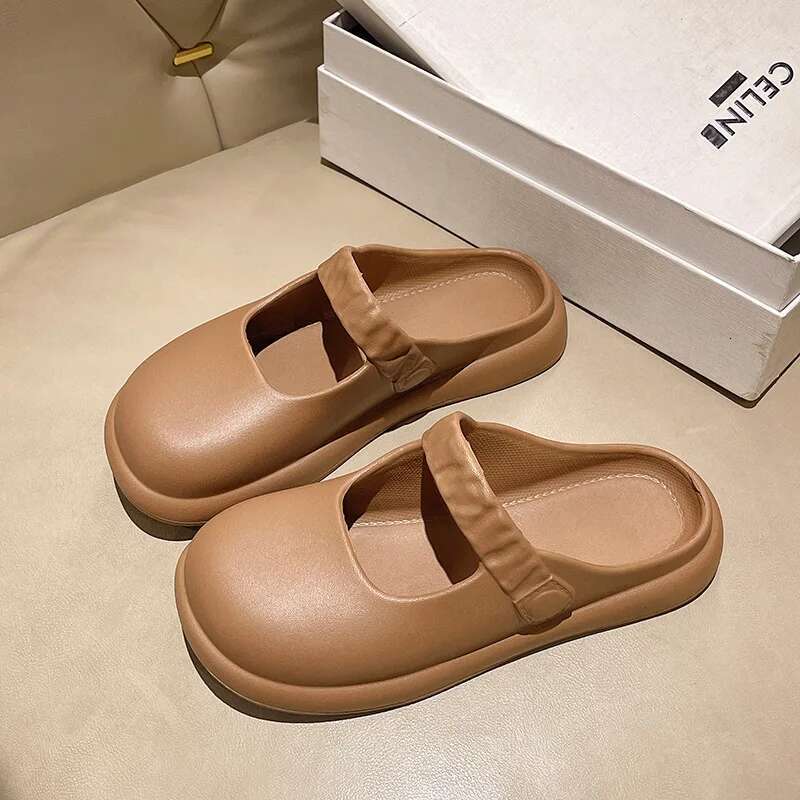 Mary Jane Platform Slippers Woman Flat Designer Women's Sandals Summer 2025 Casual Beach Footwear Girls Indoor Fashion