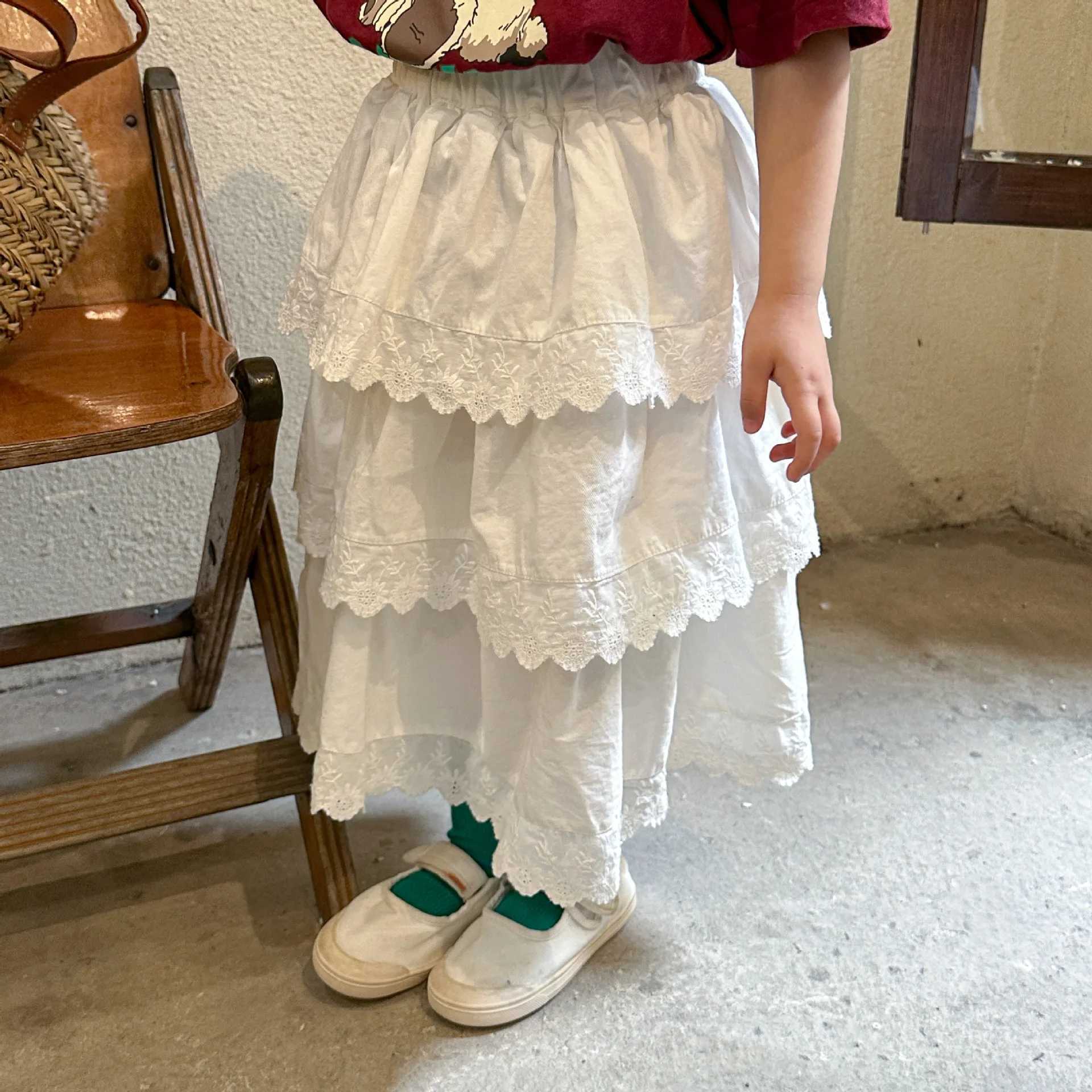 Girl Half length Skiing Lace Princess Skiing Pure Cotton Childrens Clothing 2024 Spring/Summer Autumn Baby Cake Long SkiingT250325