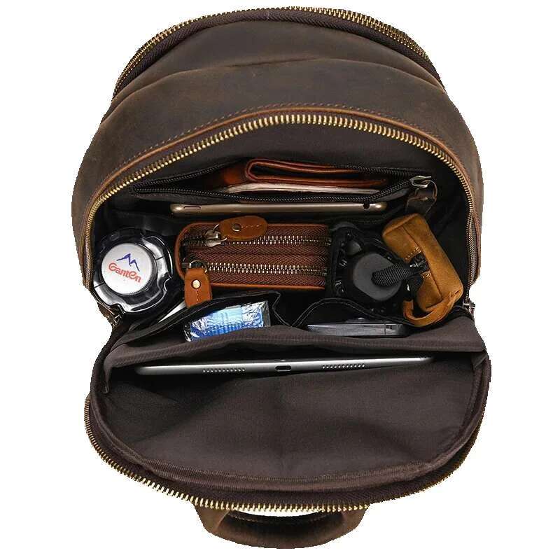 Men's Bags Leather Packs Chest Pack Usb Cable Crossbody Outdoor Sports Bagpack Single Shoulder Anti Theft Bag Male