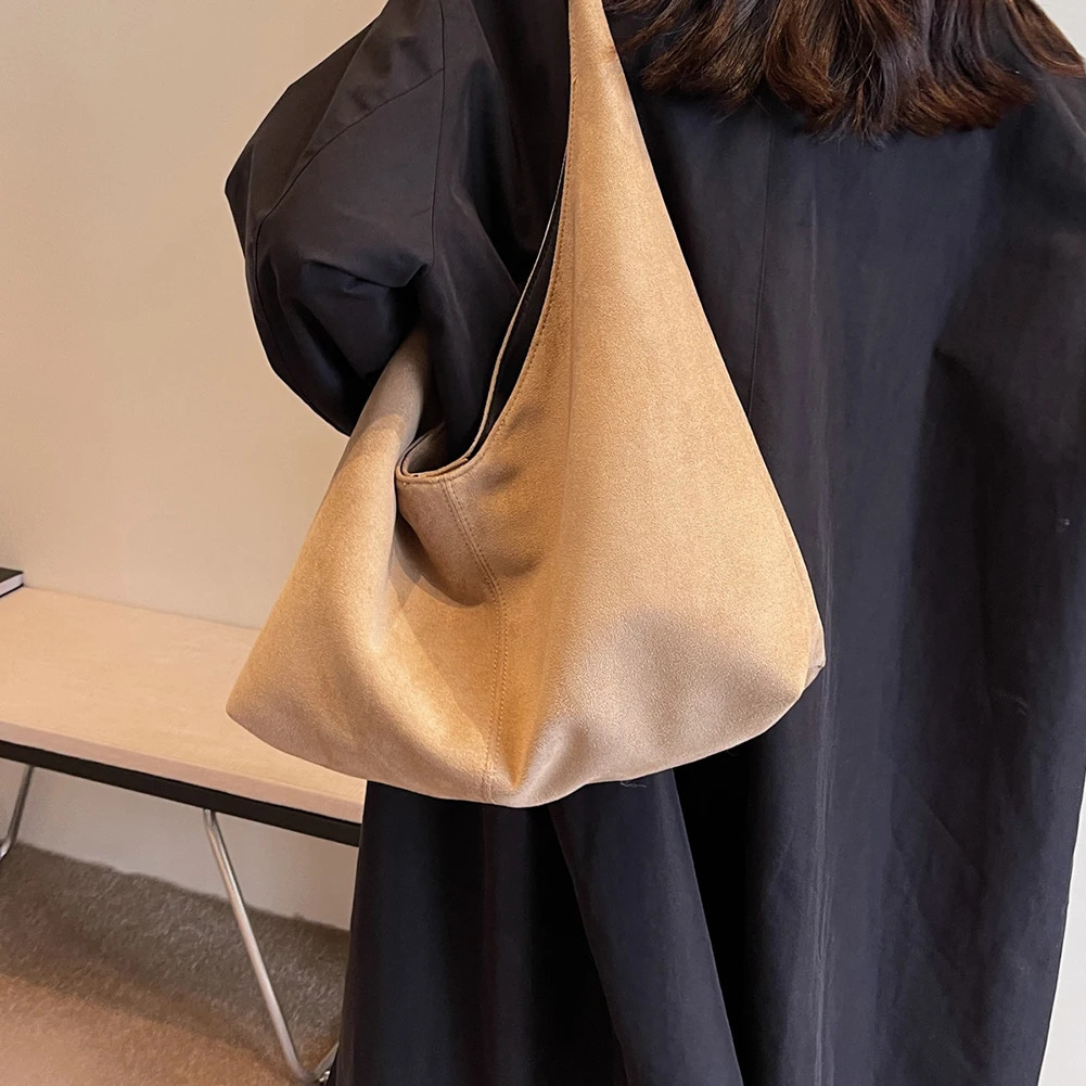 Women Suede Shoulder Bag Large Capacity Hobo Bag with Pocket Trendy Slouchy Bag for Work Travel Shopping 250324