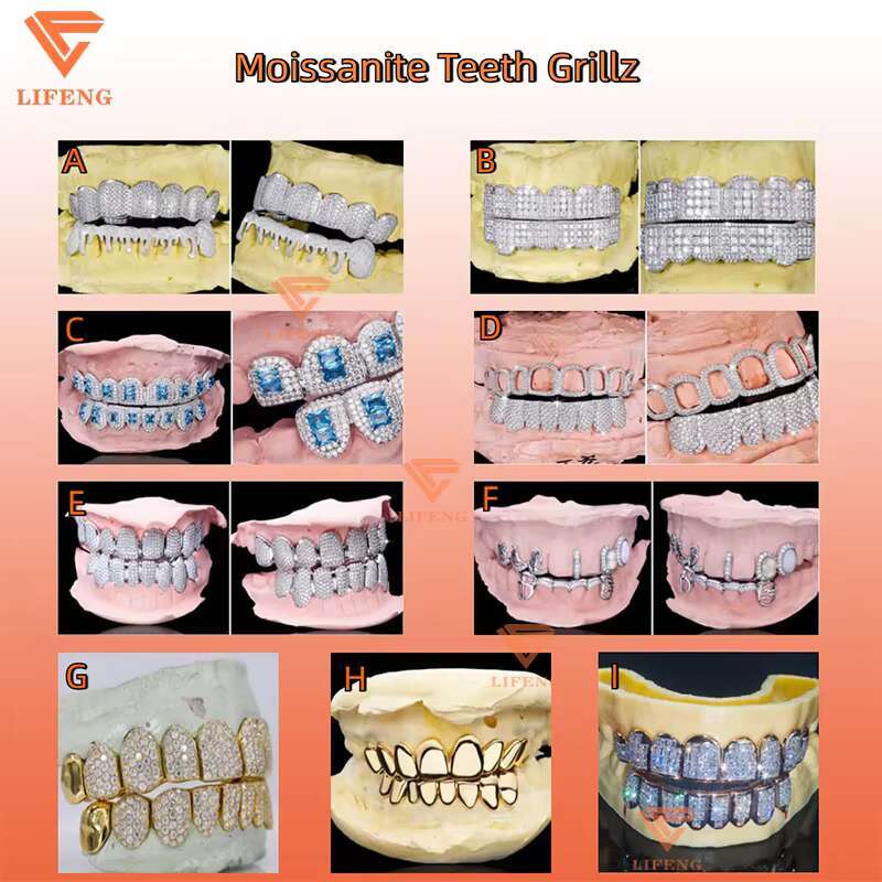10 Top 10 Bottom Customizable Rose Gold Plated Iced Out Moissanite Grillz Hip Hop Jewelry Set With Perm Cut Moissanite for Teeth
