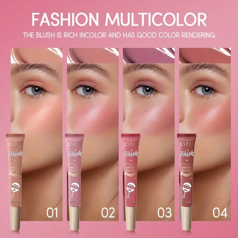 USHAS 4 Color Long-lasting Liquid Blush Facial Contouring Lightweight Soft Multi-Use Cream Blush Waterproof Facial Blush Stick 250324