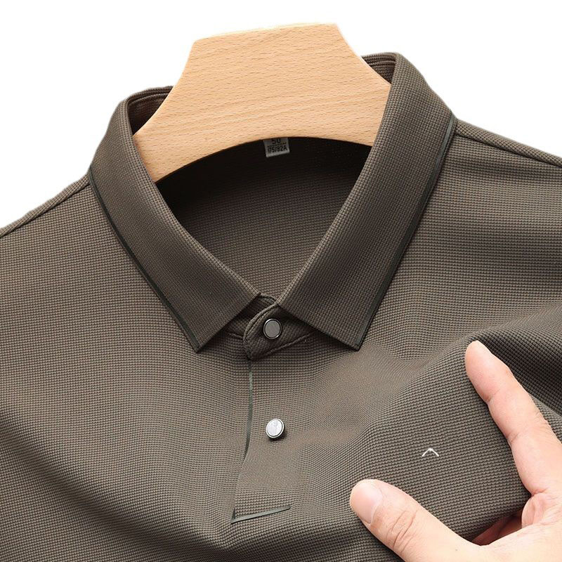 Men's Long Sleeved T-shirt New High-end Men's Lapel Business Casual Mulberry Silk Polo Shirt Top