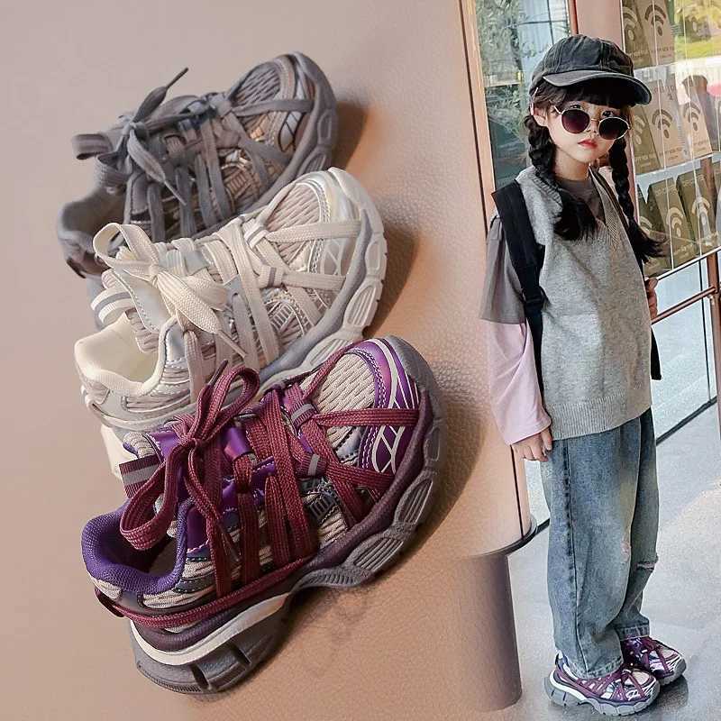 Childrens Sneakers Chunky 2024 New Girls Basketball Shoes Fashion Versatile Kids Maternal Boys Sports Shoes for School Breathable W250324