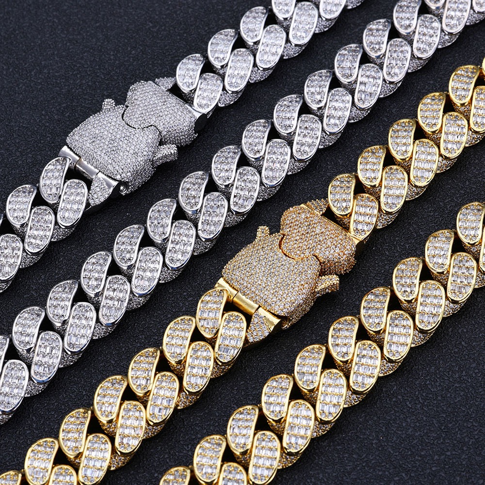 Pass the test 18H mm gold Cuban Chain Choker Miami Cuban Chain Moissanite men's necklace