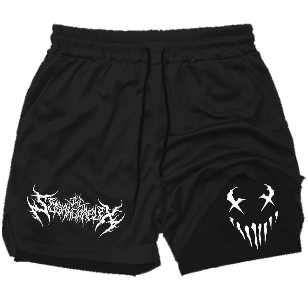 Angry mens running shorts 2-inch double-layer sports shorts sportswear gym fitness shorts training jogging mens clothing W250324