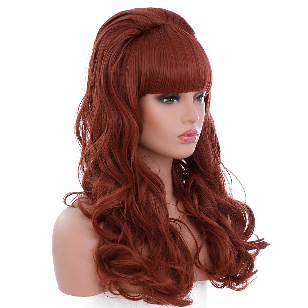 Long Wavy Copper Red Wig Women's Big Costume Wig Bouffant Beehive Wigs 50s 80s Classical Curly Hair Wigs for Women (24inch, copper red)
