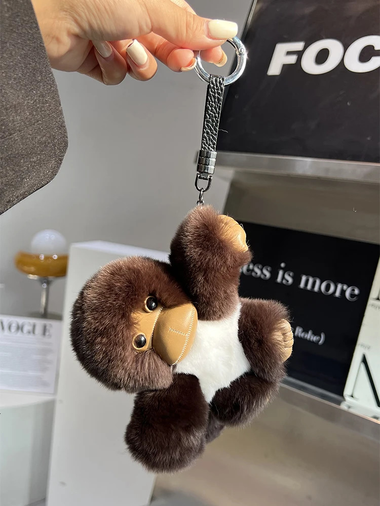 14CM Lucky Little Monkey Cute Rex Rabbit Hair Long Arm Monkey Car Keychain Pendant Cute Pompom Plush Doll Bookbag Pendant Gift 250322