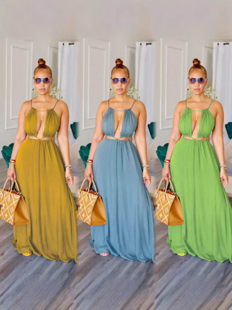 New Arrival 2014 Women Summer Dress empire Suspenders Plus Size Hollow Out V-Neck Beach bohemian Maxi Sundress Long Dress b4