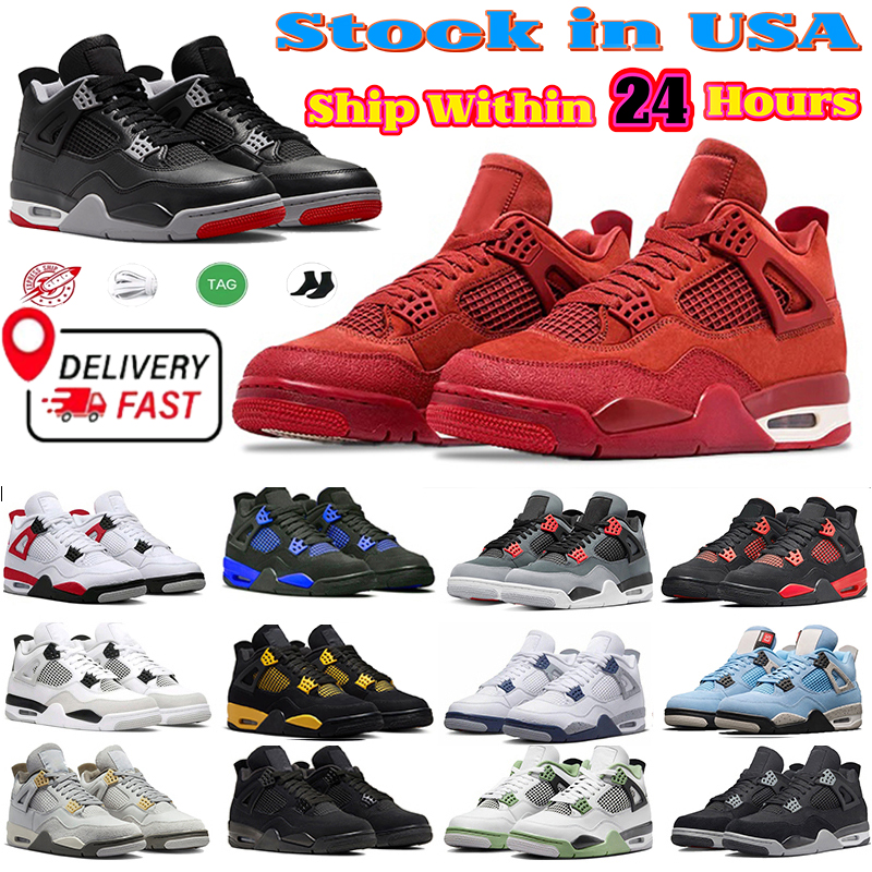 Local Warehouse shoes Designer Mens basketball shoes 4s sneaker for women bred Metallic black cat womens Casual sneakers 4 mens outdoor Sports trainers size 36-47