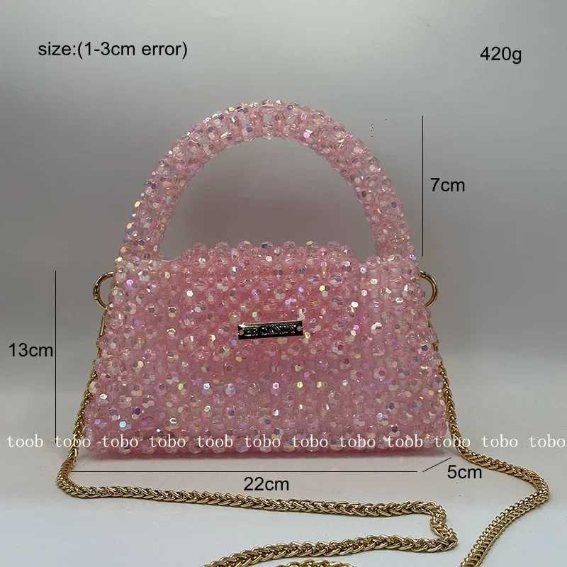 Summer Sparkling Pink Clutch Bag Acrylic Beaded Womens Handbag Fashion Cross Body Meal Bag Z250324